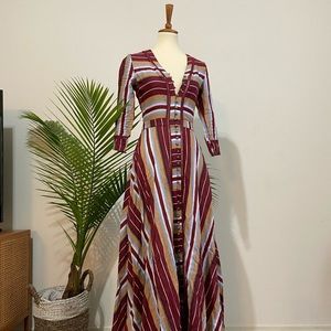 Fitted Maxi Length Dress with Button Detail